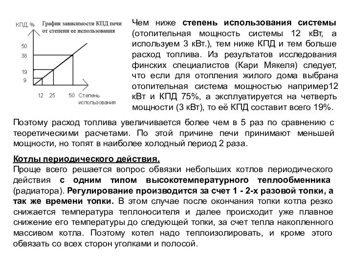 Чем ниже степень использования системы (отопительная мощность системы 12 кВт, а