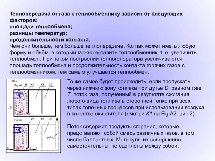 Теплопередача от газа к теплообменнику зависит от следующих факторов: площади теплообмена;