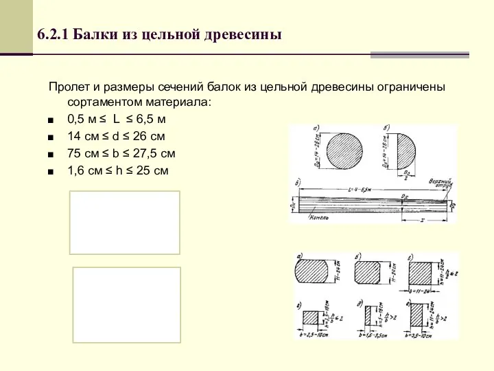 6.2.1 Балки из цельной древесины Пролет и размеры сечений балок из