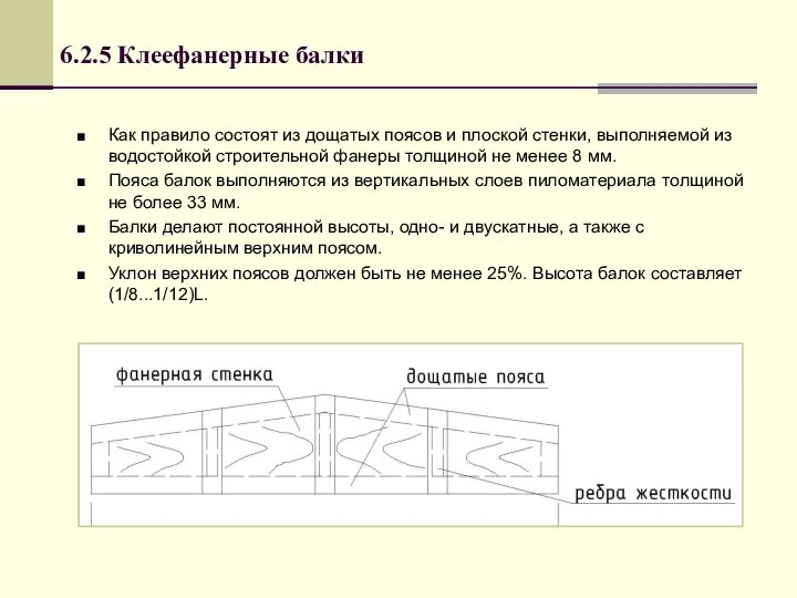 6.2.5 Клеефанерные балки Как правило состоят из дощатых поясов и плоской