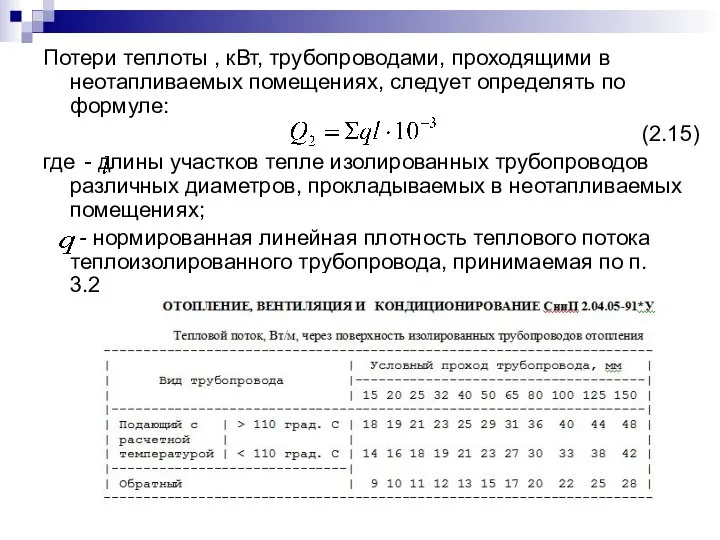 Потери теплоты , кВт, трубопроводами, проходящими в неотапливаемых помещениях, следует определять