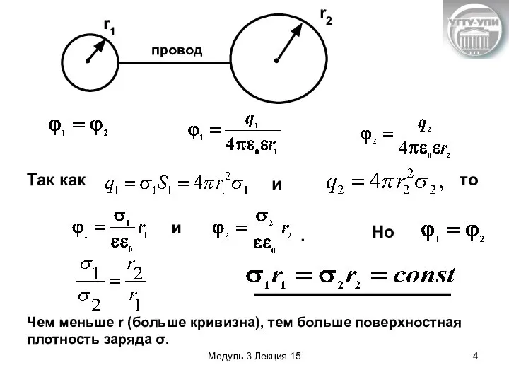 Модуль 3 Лекция 15 Чем меньше r (больше кривизна), тем больше