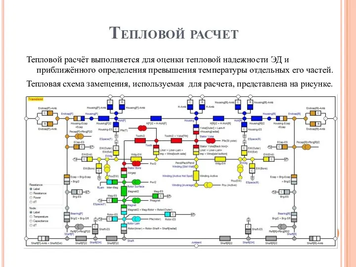 Тепловой расчет Тепловой расчёт выполняется для оценки тепловой надежности ЭД и