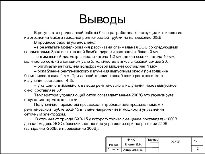 РГРТУ Лист 12 Разраб. Проверил Ф.И.О. Шилкин Д.Н. Анисимов В.Ф. Подпись