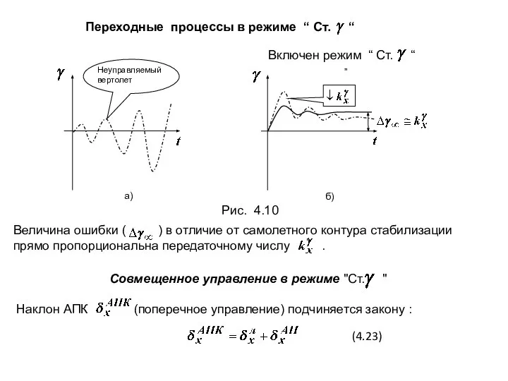 Переходные процессы в режиме “ Ст. “ Включен режим “ Ст.