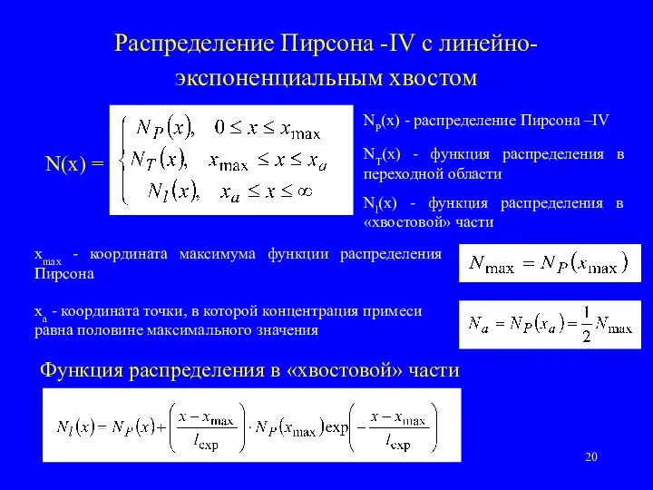 Распределение Пирсона -IV с линейно- экспоненциальным хвостом N(x) = NP(x) -