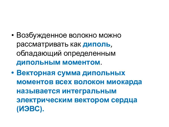 Возбужденное волокно можно рассматривать как диполь, обладающий определенным дипольным моментом. Векторная