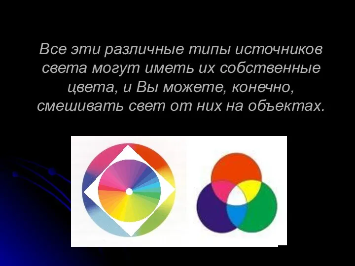 Все эти различные типы источников света могут иметь их собственные цвета,