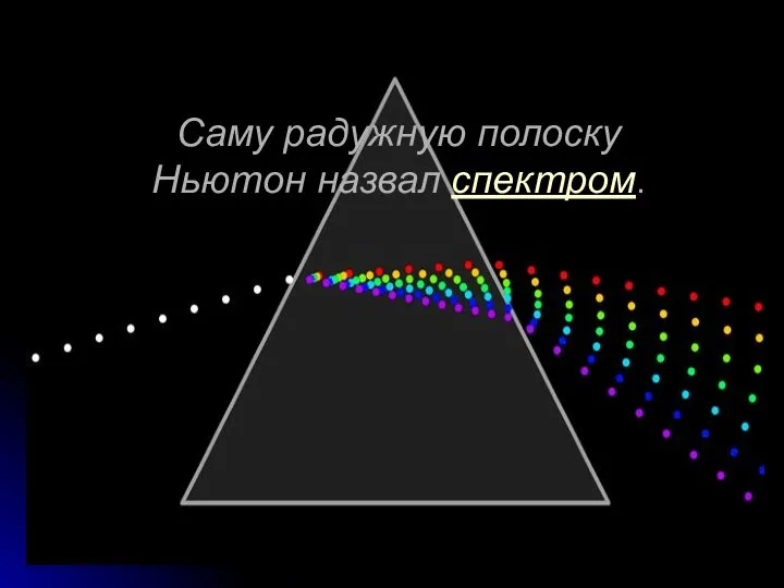 Саму радужную полоску Ньютон назвал спектром.