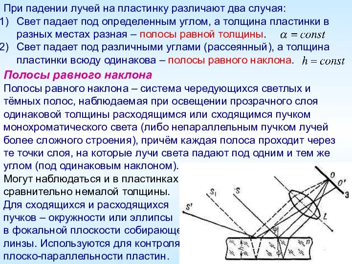 Полосы равного наклона Полосы равного наклона – система чередующихся светлых и