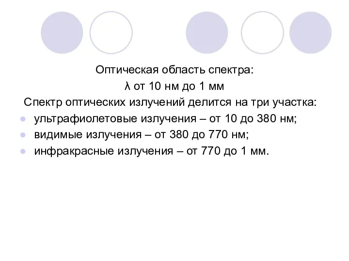 Оптическая область спектра: λ от 10 нм до 1 мм Спектр