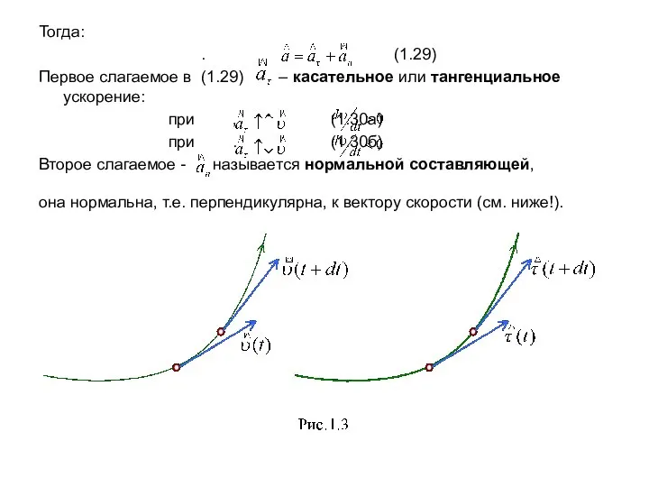 Тогда: . (1.29) Первое слагаемое в (1.29) – касательное или тангенциальное