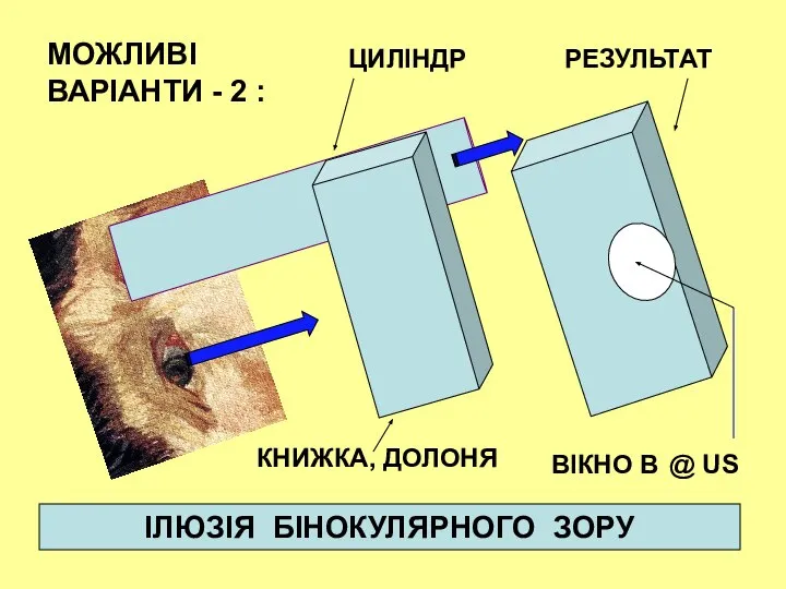 МОЖЛИВІ ВАРІАНТИ - 2 : ЦИЛІНДР КНИЖКА, ДОЛОНЯ ВІКНО В @ US РЕЗУЛЬТАТ ІЛЮЗІЯ БІНОКУЛЯРНОГО ЗОРУ