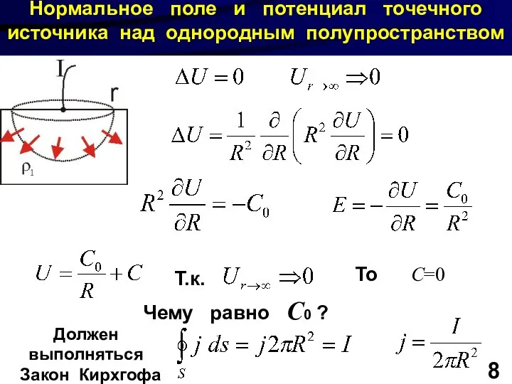 Нормальное поле и потенциал точечного источника над однородным полупространством 8 Т.к.