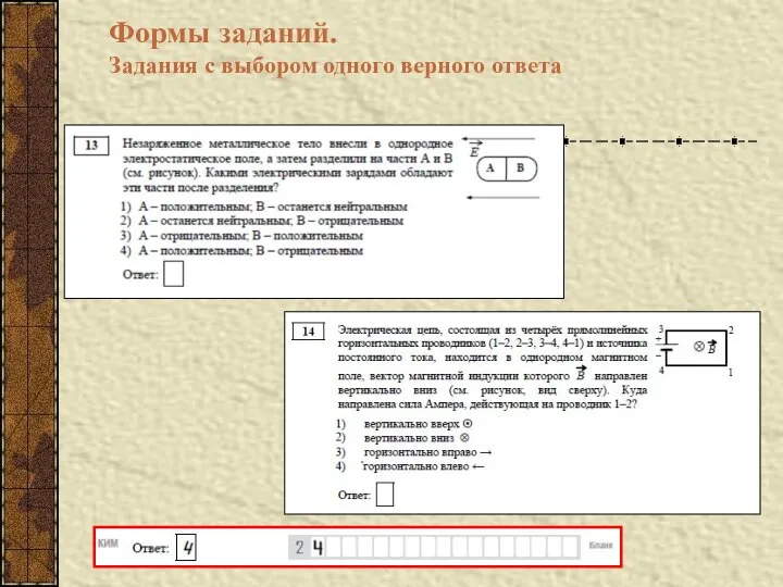 Формы заданий. Задания с выбором одного верного ответа