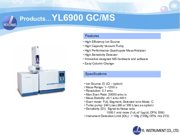 Products…YL6900 GC/MS High Efficiency Ion Source High Capacity Vacuum Pump High