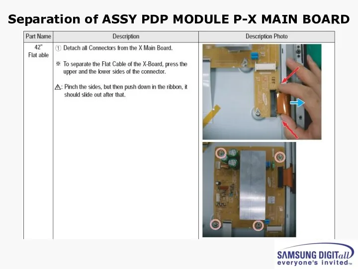 Separation of ASSY PDP MODULE P-X MAIN BOARD