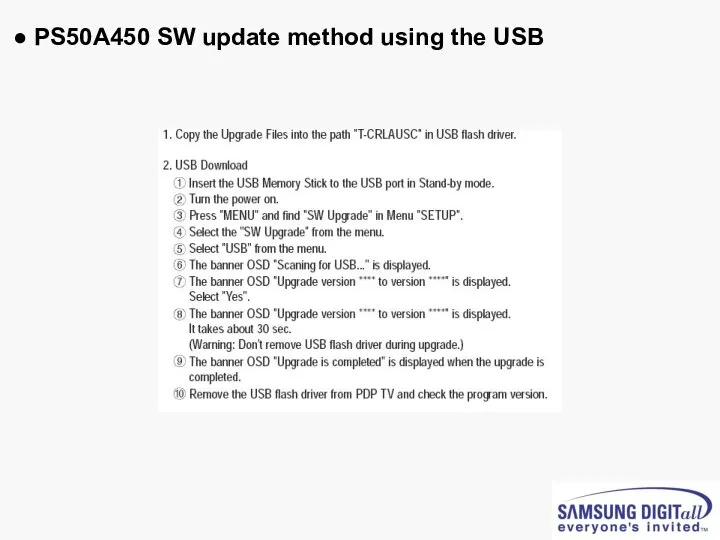 ● PS50A450 SW update method using the USB