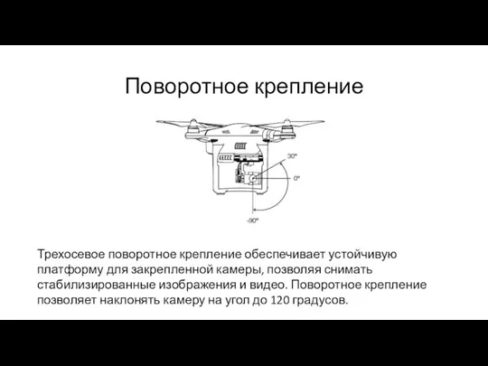 Поворотное крепление Трехосевое поворотное крепление обеспечивает устойчивую платформу для закрепленной камеры,