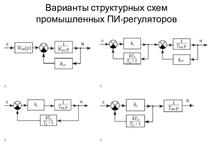 Варианты структурных схем промышленных ПИ-регуляторов