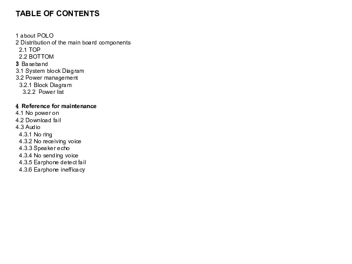 TABLE OF CONTENTS 1 about POLO 2 Distribution of the main