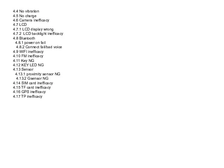4.4 No vibration 4.5 No charge 4.6 Camera inefficacy 4.7 LCD