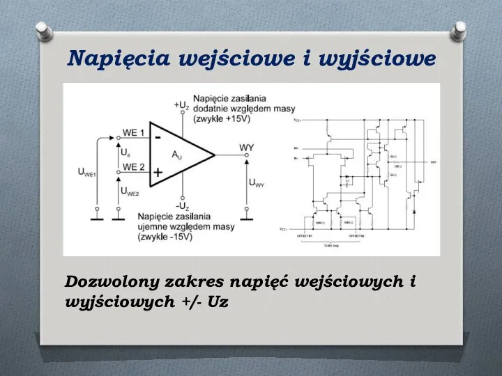 Napięcia wejściowe i wyjściowe Dozwolony zakres napięć wejściowych i wyjściowych +/- Uz