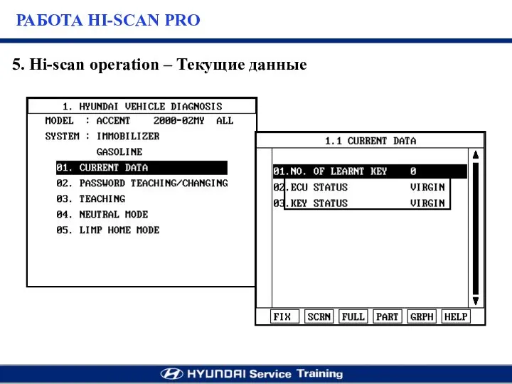 5. Hi-scan operation – Текущие данные РАБОТА HI-SCAN PRO