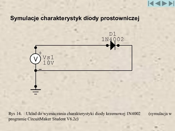 Rys 14. Układ do wyznaczania charakterystyki diody krzemowej 1N4002 (symulacja w