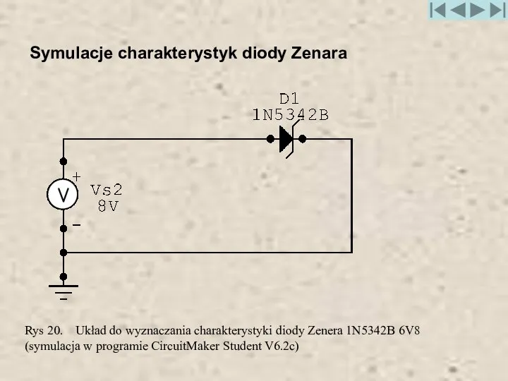 Rys 20. Układ do wyznaczania charakterystyki diody Zenera 1N5342B 6V8 (symulacja