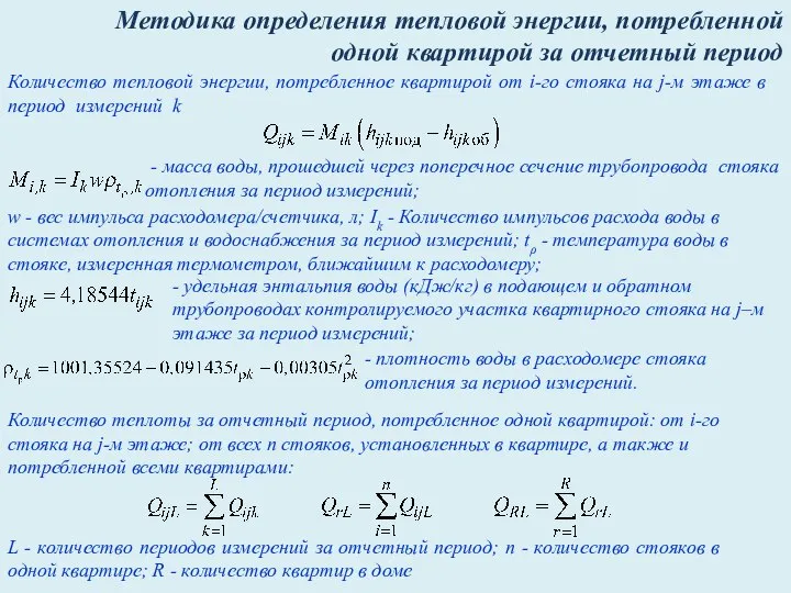 Методика определения тепловой энергии, потребленной одной квартирой за отчетный период Количество