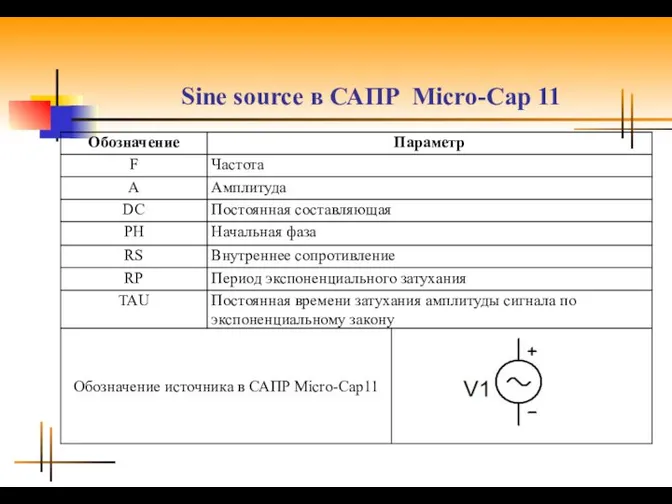 Sine source в САПР Micro-Cap 11