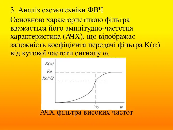 3. Аналіз схемотехніки ФВЧ Основною характеристикою фільтра вважається його амплітудно-частотна характеристика