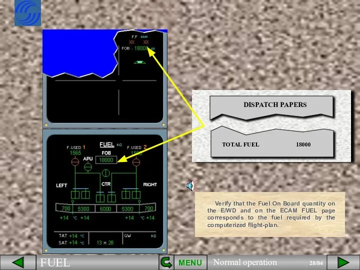 MENU Verify that the Fuel On Board quantity on the E/WD