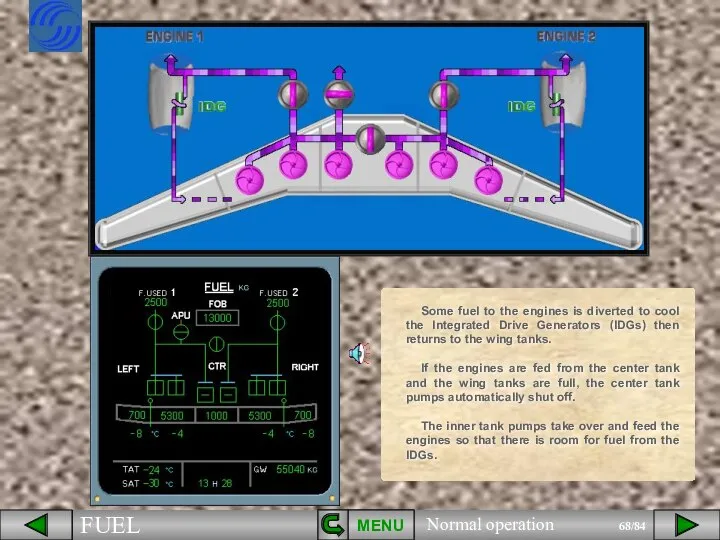 MENU Some fuel to the engines is diverted to cool the
