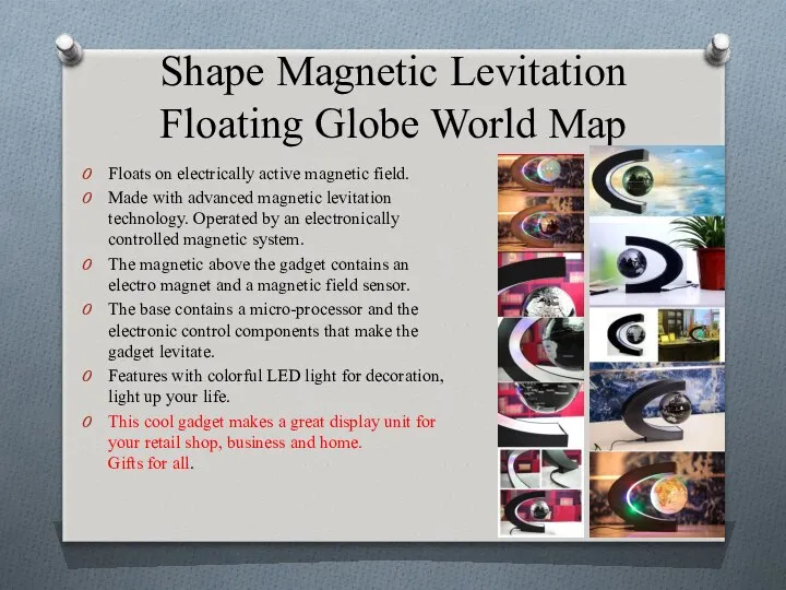 Shape Magnetic Levitation Floating Globe World Map Floats on electrically active