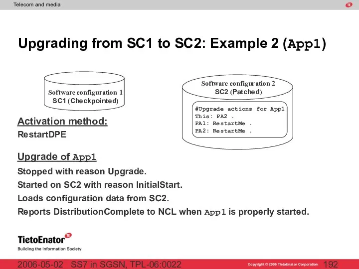 SS7 in SGSN, TPL-06:0022 2006-05-02 Upgrading from SC1 to SC2: Example