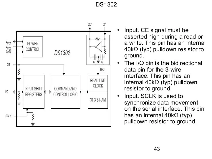 DS1302 Input. CE signal must be asserted high during a read