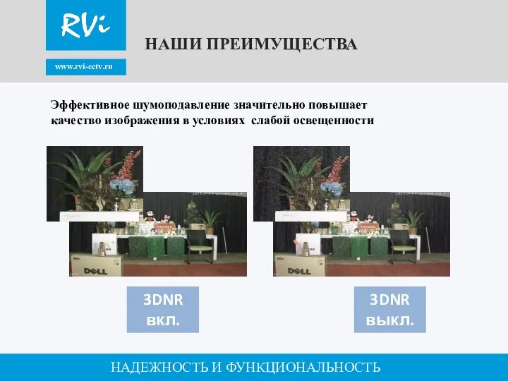 www.rvi-cctv.ru НАДЕЖНОСТЬ И ФУНКЦИОНАЛЬНОСТЬ Эффективное шумоподавление значительно повышает качество изображения в