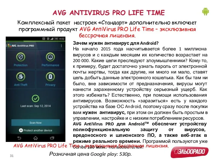 AVG ANTIVIRUS PRO LIFE TIME Комплексный пакет настроек «Стандарт» дополнительно включает