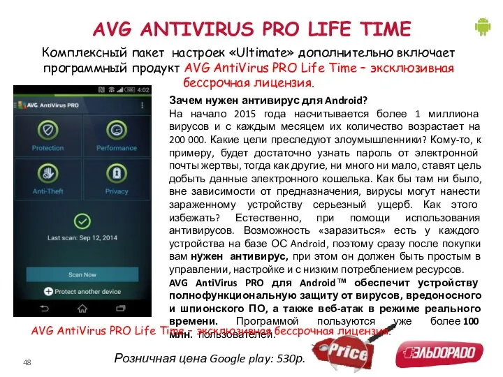 AVG ANTIVIRUS PRO LIFE TIME Комплексный пакет настроек «Ultimate» дополнительно включает