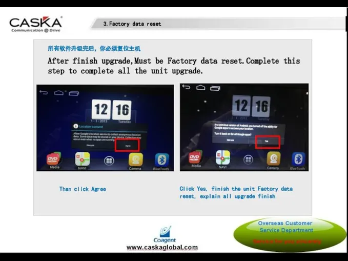 Than click Agree Click Yes, finish the unit Factory data reset,