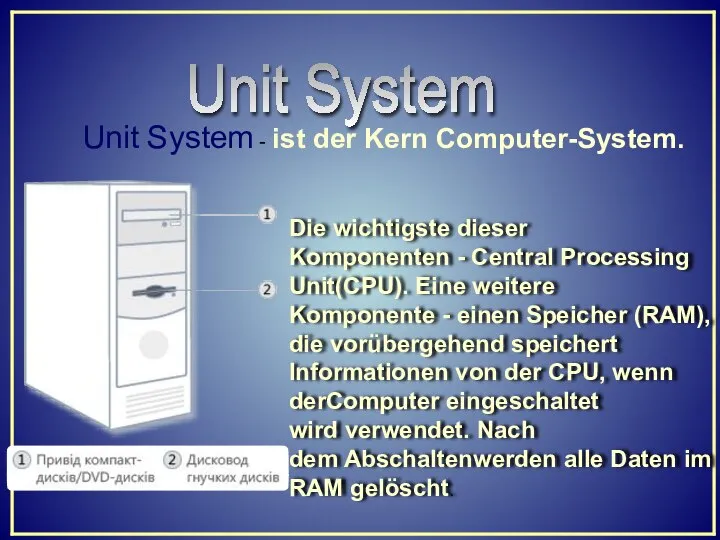 Unit System - ist der Kern Computer-System. Die wichtigste dieser Komponenten
