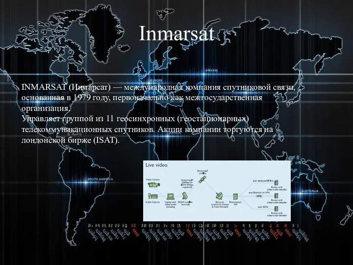 Inmarsat INMARSAT (Инмарсат) — международная компания спутниковой связи, основанная в 1979