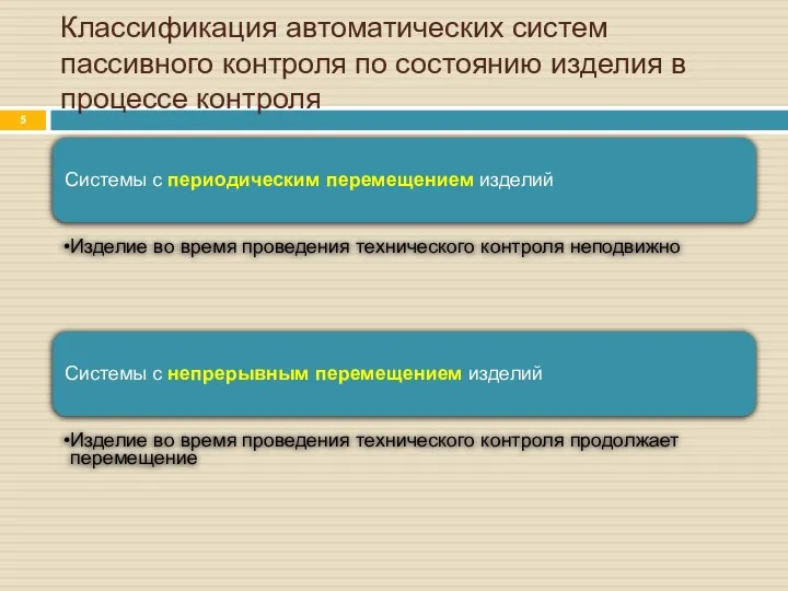 Классификация автоматических систем пассивного контроля по состоянию изделия в процессе контроля