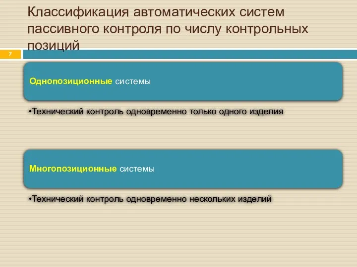 Классификация автоматических систем пассивного контроля по числу контрольных позиций Однопозиционные системы