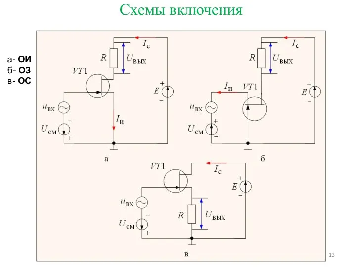 Схемы включения а- ОИ б- ОЗ в- ОС