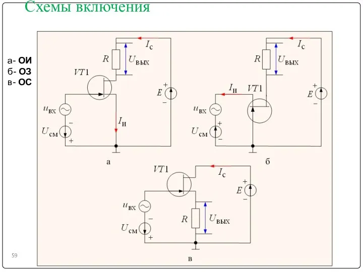 Схемы включения а- ОИ б- ОЗ в- ОС