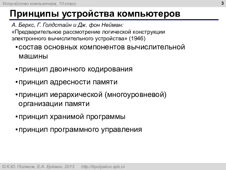 Принципы устройства компьютеров А. Беркс, Г. Голдстайн и Дж. фон Нейман: