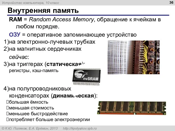 Внутренняя память RAM = Random Access Memory, обращение к ячейкам в